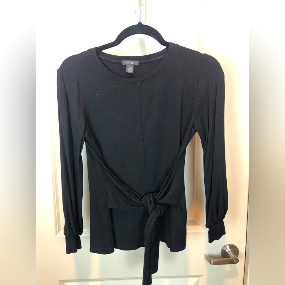 Halogen womens bow tie shirt bubble sleeves size small